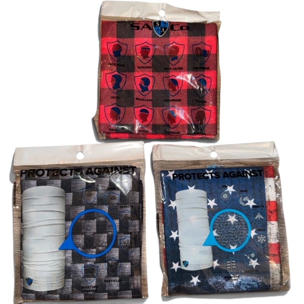 SA Co USA Shield Neck Gaiter Face Mask Multi-Use Bandana 3 pattern bundle